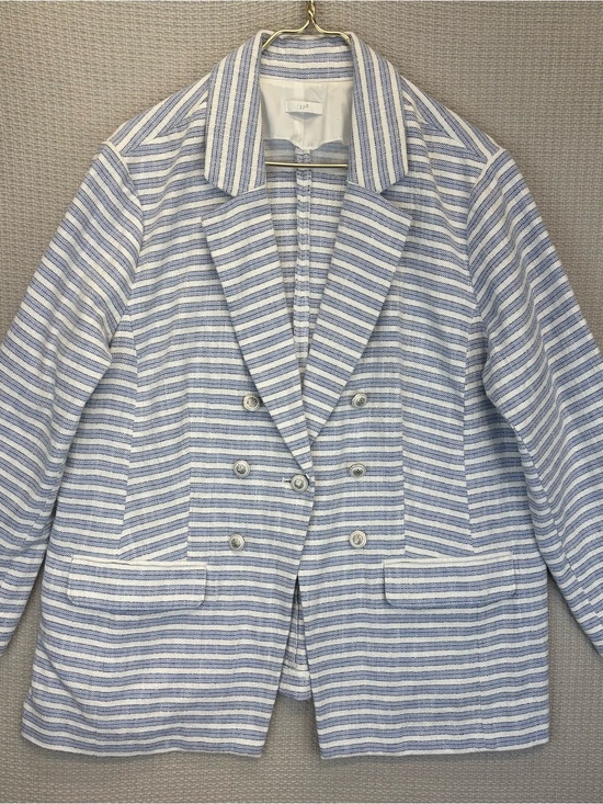 J. Jill Jackets & Blazers - J Jill Plus Size L Spectator Blazer Blue White Striped Jacket Coastal Nautical